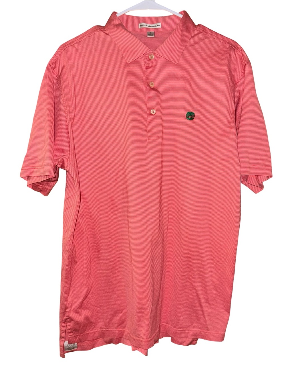 Peter Millar Mens Large Golf Polo Shirt Coral White Stripes